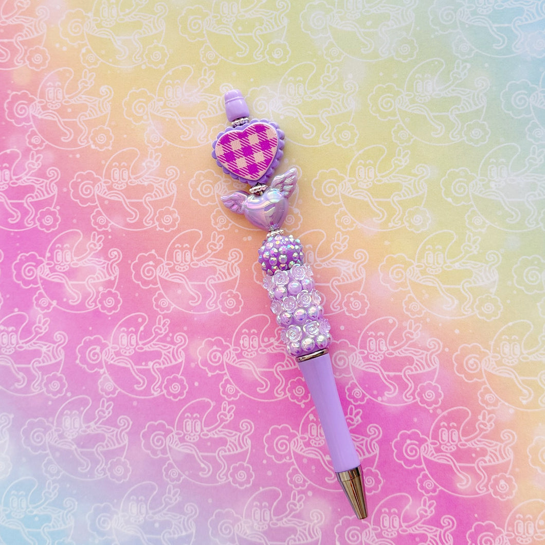 Purple Plaid Heart Pen