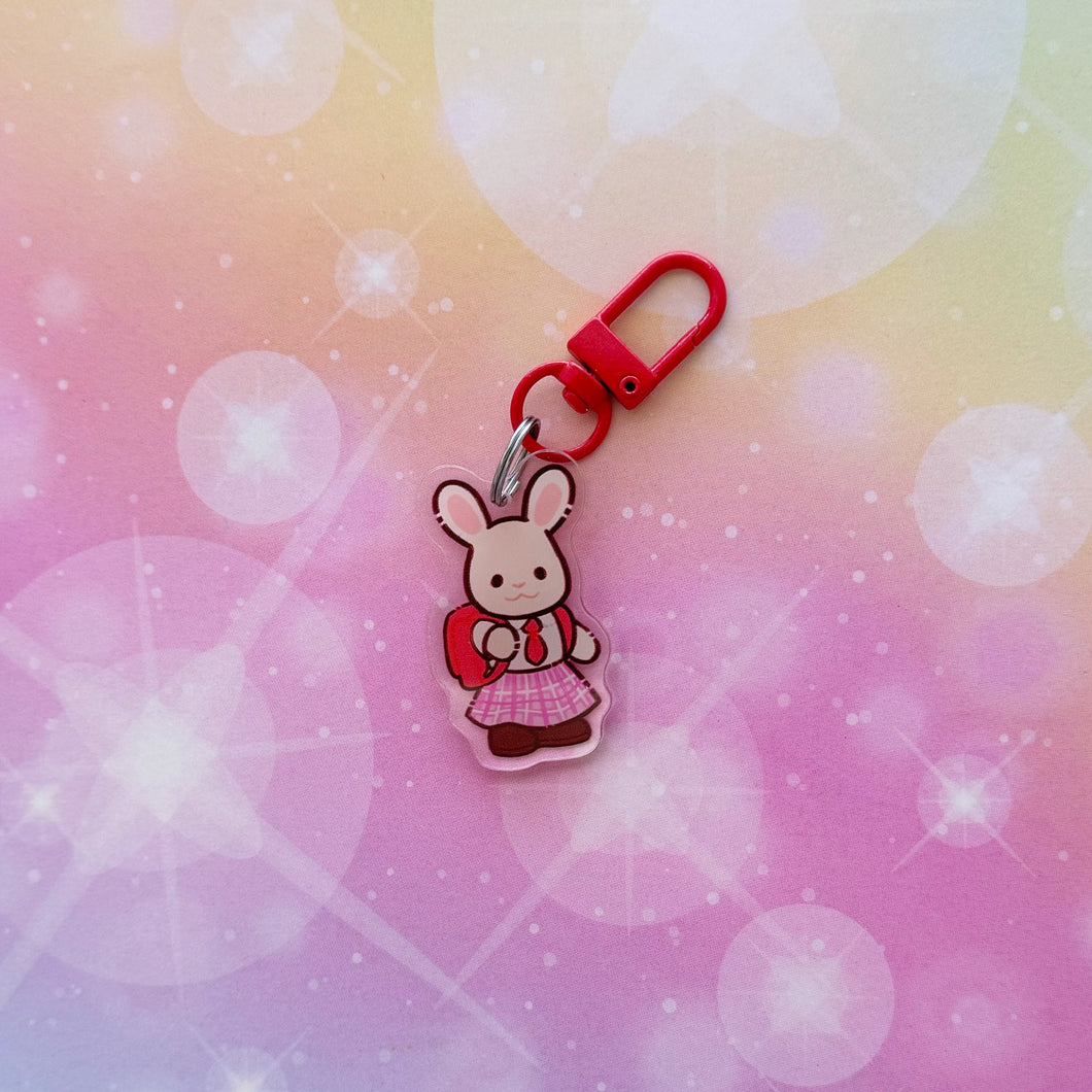 B101 Bunny with Red Backpack Keychain