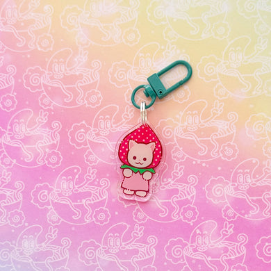 Calico Strawberry Cat Keychain
