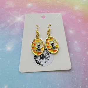 Golden Cat Stained Glass Earrings