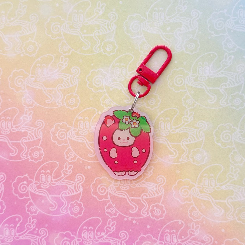 Calico Strawberry Cat Keychain