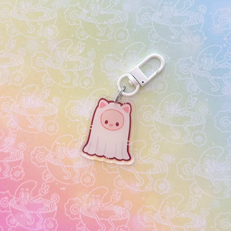 Calico Halloween Ghost Cat Costume Keychain