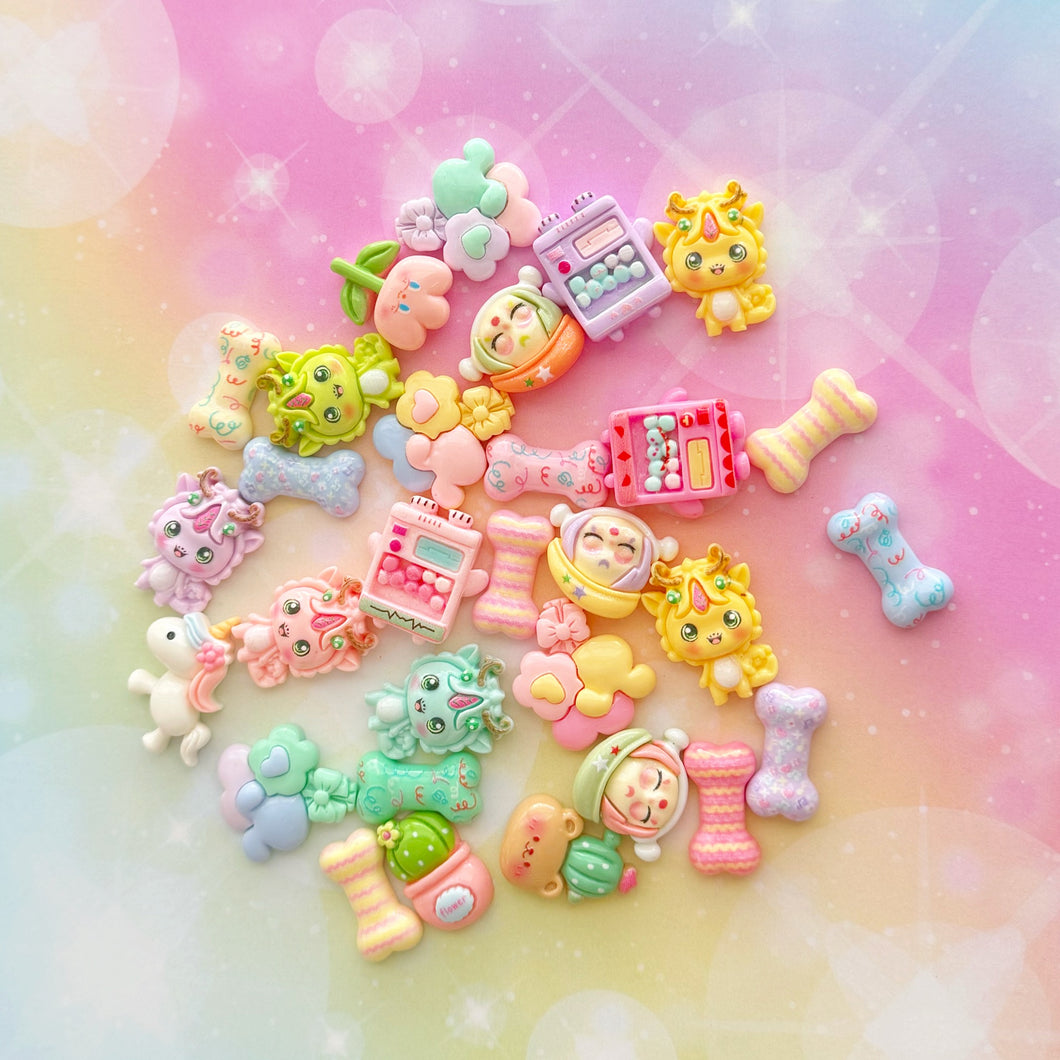 Pastel Dragons abd Bones Resin Charms 1 Bag