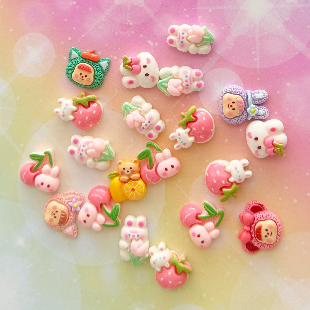 Strawberry Rabbit Resin Charms 1 Bag
