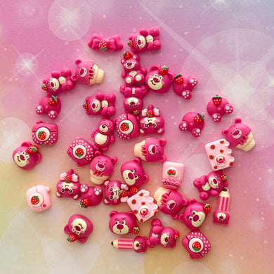 Mini Strawberry Bear Resin Charms 1 Bag