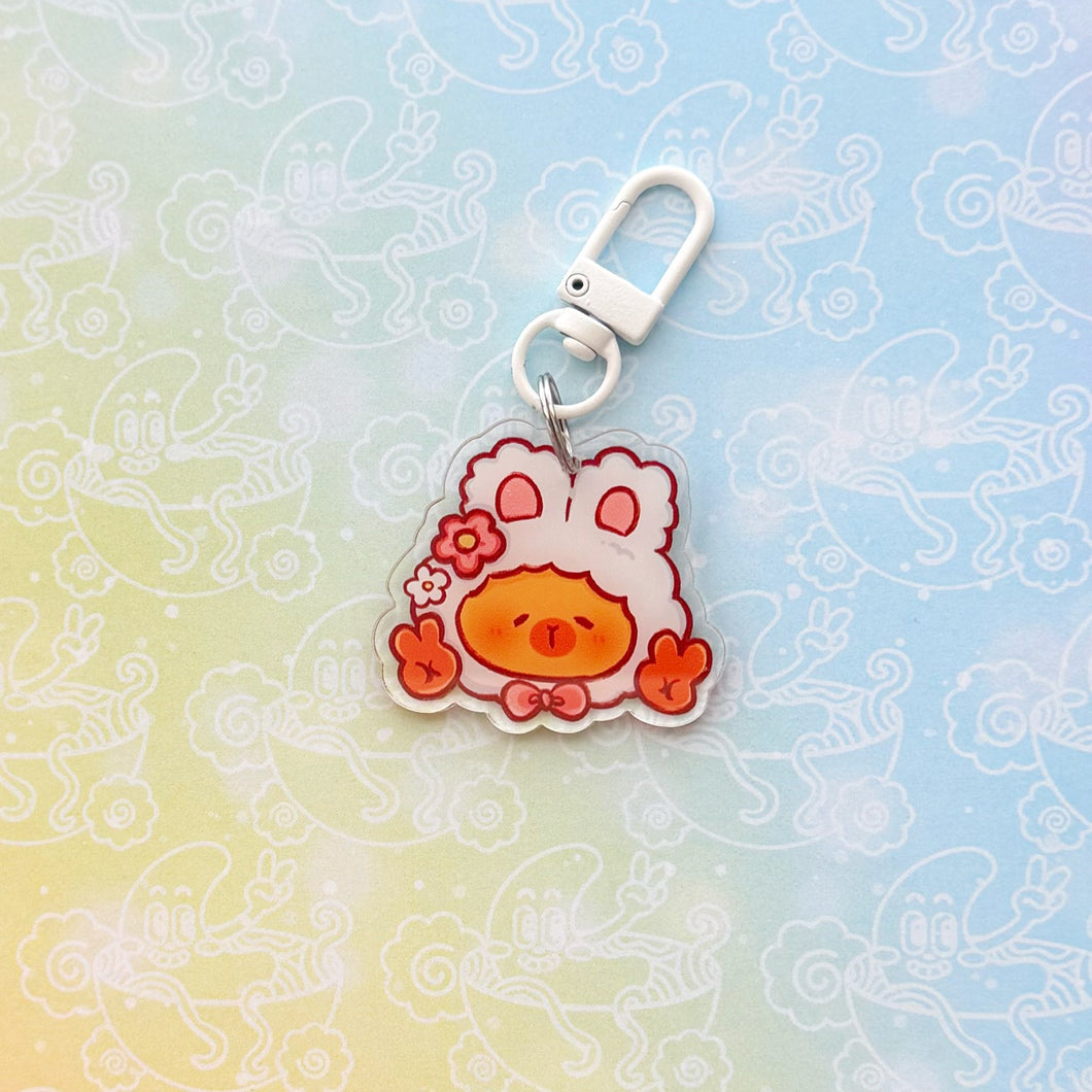 Capybara Bunny Hat Keychain