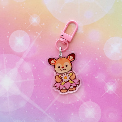 B113 Pink Flower Deer Keychain