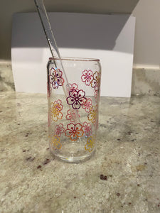 Sakura Pattern Glass Cup and Straw